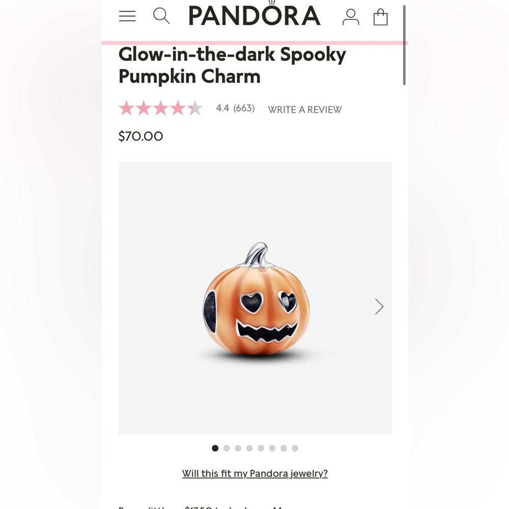Glow in the dark pumpkin pandora charm
